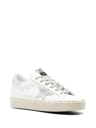 Golden Goose Hi Star Sneakers With Star And Heel Tab In Metallic Silver