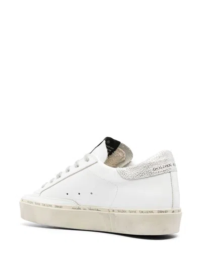 Golden Goose Hi Star Sneakers With Star And Heel Tab In Metallic Silver