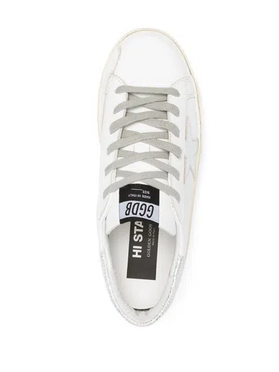 Golden Goose Hi Star Sneakers With Star And Heel Tab In Metallic Silver