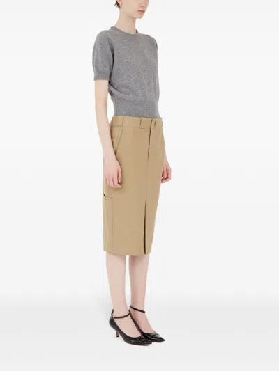 Maison Margiela Cotton Gabardine Midi Skirt Skirts Beige