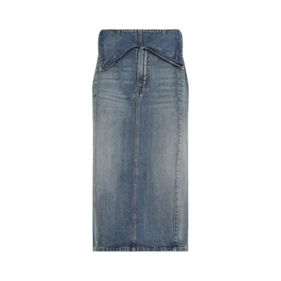 Alexander Mcqueen Structured High-waisted Blue Cotton Midi Skirt In Blue