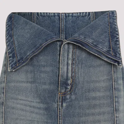 Alexander Mcqueen Structured High-waisted Blue Cotton Midi Skirt In Blue
