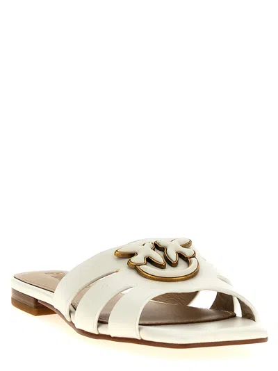 Pinko Milk Calf Leather Slippers With Striped Structure And Golden Details