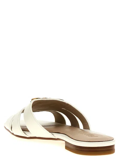 Pinko Milk Calf Leather Slippers With Striped Structure And Golden Details