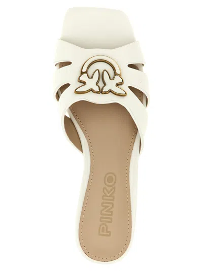 Pinko Milk Calf Leather Slippers With Striped Structure And Golden Details