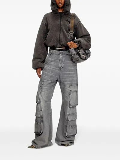 Diesel D-sire-cargo-d Grey Cargo Jeans With Low-rise Waist In Gray