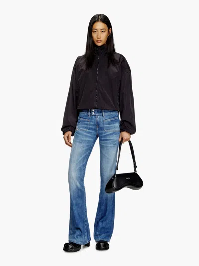 Diesel D-hush Partially Organic Cotton Flared Jeans With Back Logo Patch In Blue