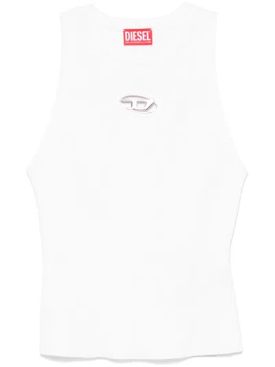 Diesel Sleeveless Ribbed Knit Top With Metallic Logo Detail In Multicolor