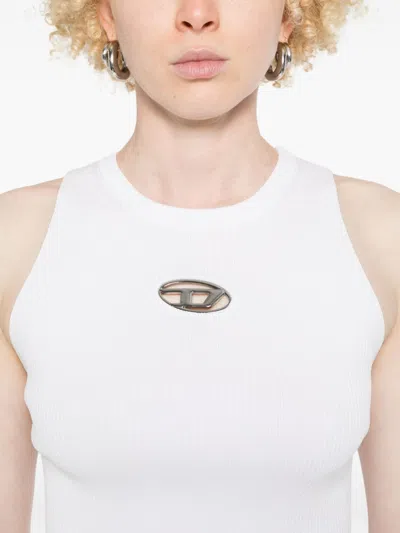 Diesel Sleeveless Ribbed Knit Top With Metallic Logo Detail In Multicolor