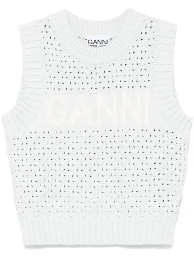 Ganni Textured Organic Cotton Blend Sweater Vest In Multicolor