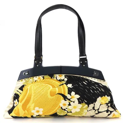 Pre-owned Ferragamo Gancini Yellow Canvas Leather Plastic Tote Bag () In Multi