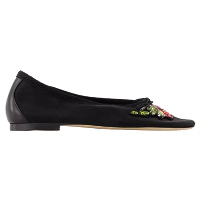 Simone Rocha Floral Decorative Flat Shoes In Black