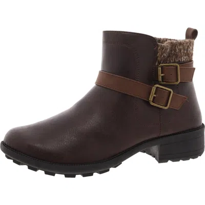 Easy Dry By Easy Street Kourt Womens Faux Leather Block Heel Ankle Boots In Brown