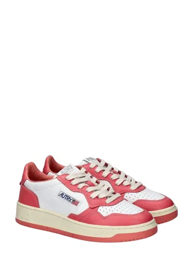 Autry Pink And White 'medalist' Low Top Sneakers