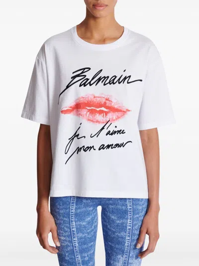Balmain Graphic Kiss Print T-shirt With Relaxed Fit In White
