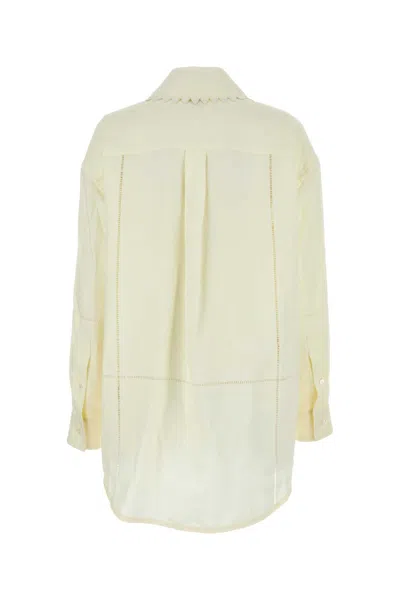 Bottega Veneta Linen Oversized Shirt With Embroidered Collar In Gray