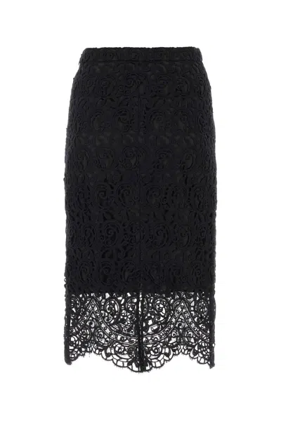 Burberry Macrame Lace Pencil Skirt In Black