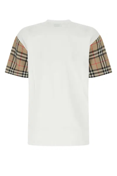Burberry White T-shirt With Vintage Check Motif On The Sleeves In Cotton Woman