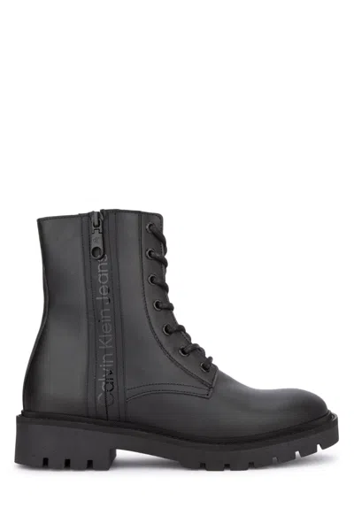 Calvin Klein Chic Black Ankle Boot With Laces And Zip Detail