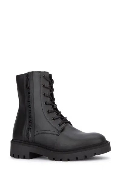 Calvin Klein Chic Black Ankle Boot With Laces And Zip Detail