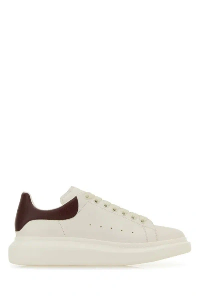 Alexander Mcqueen White Low-top Sneakers With Chunky Sole And Brown Contrasting Heel Tab In Leather Man In White