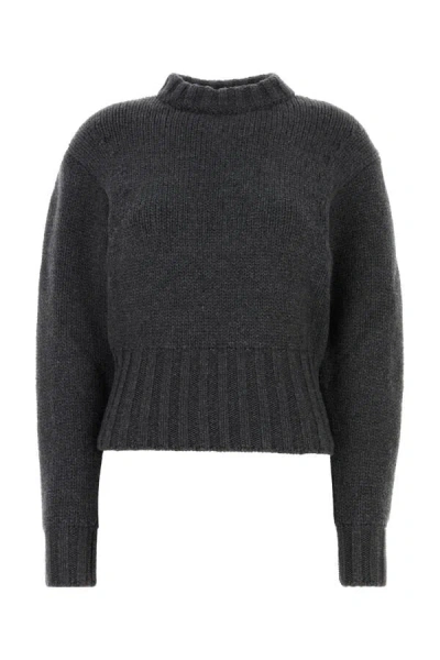 Alexander Mcqueen Melange Dark Grey Stretch Wool Blend Sweater In Gray