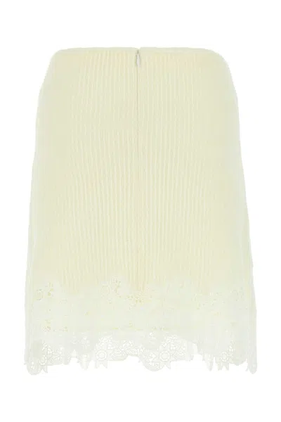 Chloé Lace Accents Textured Wool Skirt In Neutral