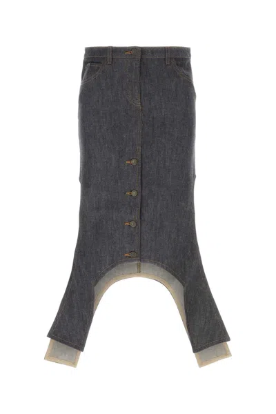 Courrèges Gray Reversed Denim Midi Skirt
