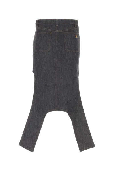 Courrèges Gray Reversed Denim Midi Skirt