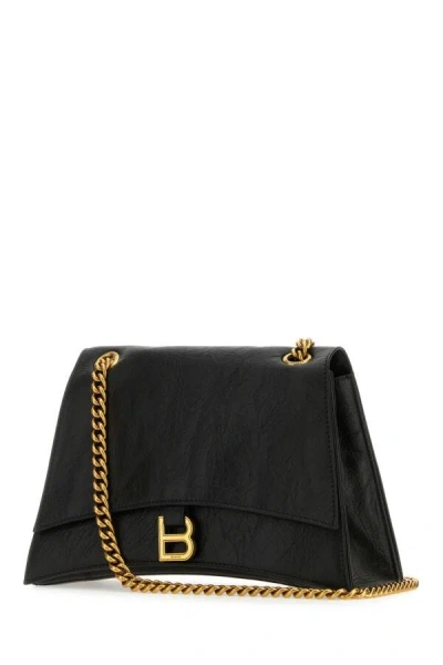 Balenciaga Women Black Leather Crush M Shoulder Bag In Black