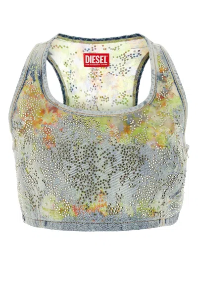 Diesel Sequin Embellished Sleeveless Racerback Crop Top