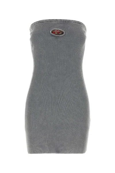 Diesel Women Grey Stretch Cotton Blend Mini Dress