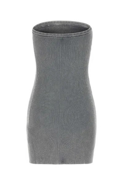 Diesel Women Grey Stretch Cotton Blend Mini Dress
