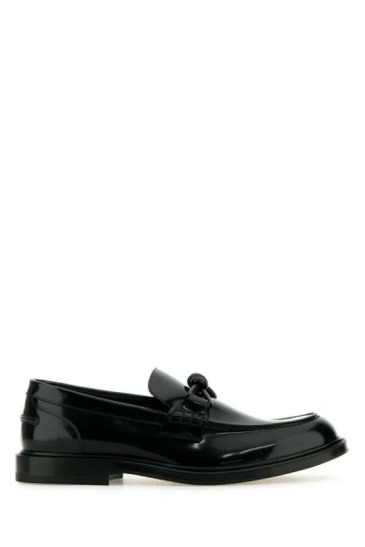 Bottega Veneta Black Leather Tie Loafers In Black