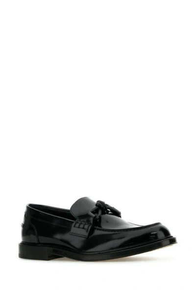 Bottega Veneta Black Leather Tie Loafers In Black