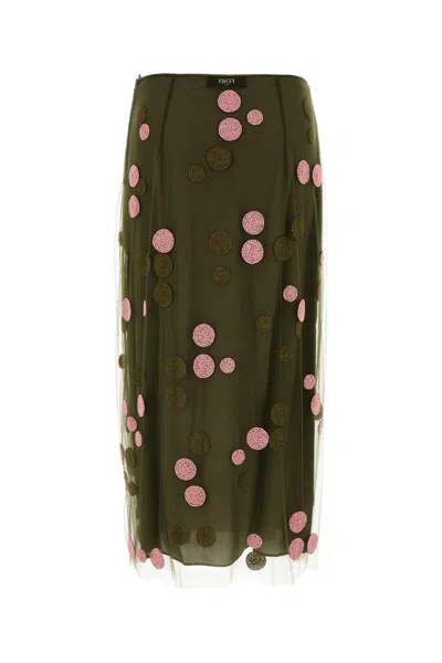 Fendi Sheer Overlay Embroidered Tulle Skirt
