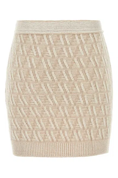 Fendi Beige Ff Cashmere And Wool Mini Skirt