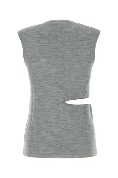 Fendi Sleeveless Wool Top With Unique Cut-out Detail In Gray