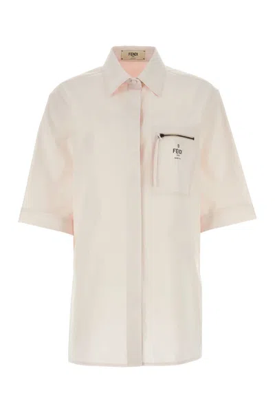 Fendi Poplin Shirt With Folded Sleeves And Lateral Slits