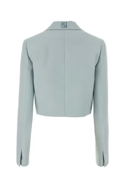 Fendi Powder Blue Wool Blend Blazer In Blue