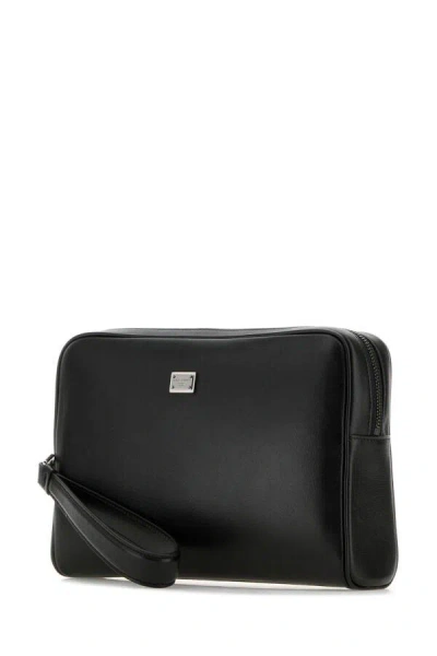 Dolce & Gabbana Men Black Leather Pouch In Black