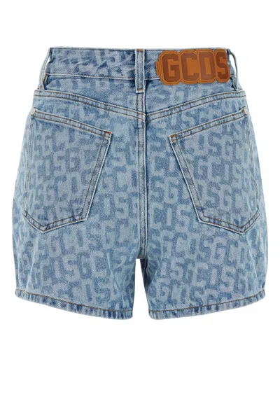 Gcds Blue Printed Denim Shorts