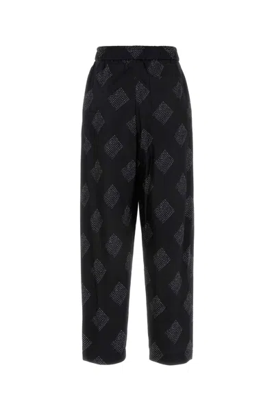 Giorgio Armani Stretch Silk Pant With Embroidered Geometric Pattern