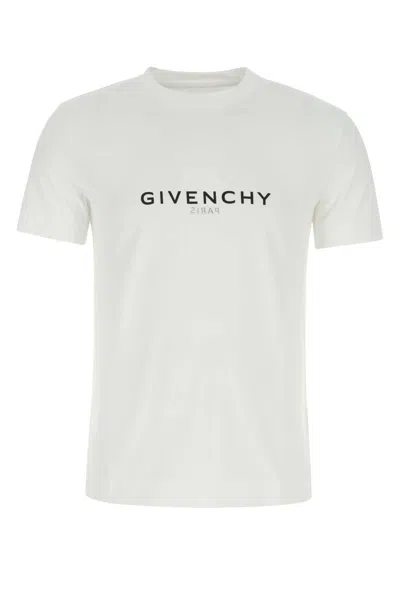 Givenchy White Crewneck T-shirt With Logo Print In Cotton Man