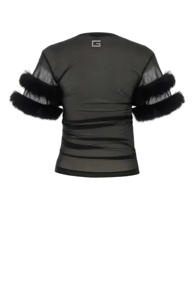 Gucci Sleeved Crewneck With Fur Trim And Ruched Detailing