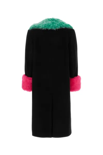 Gucci Black Contrast-trim Shearling-collar Coat