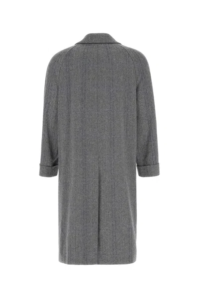 Gucci Long Houndstooth Wool Coat With Peaked Lapels In Gray