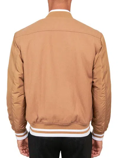 Construct Solid Varsity Jacket In Khaki