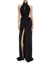 BRANDON MAXWELL SLEEVELESS CUTOUT TUXEDO GOWN, BLACK