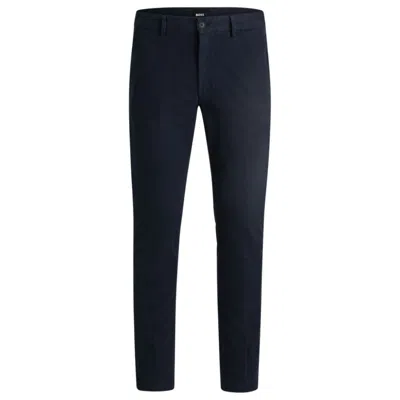 Hugo Boss Slim-fit Trousers In Stretch Cotton With Silk In Blue